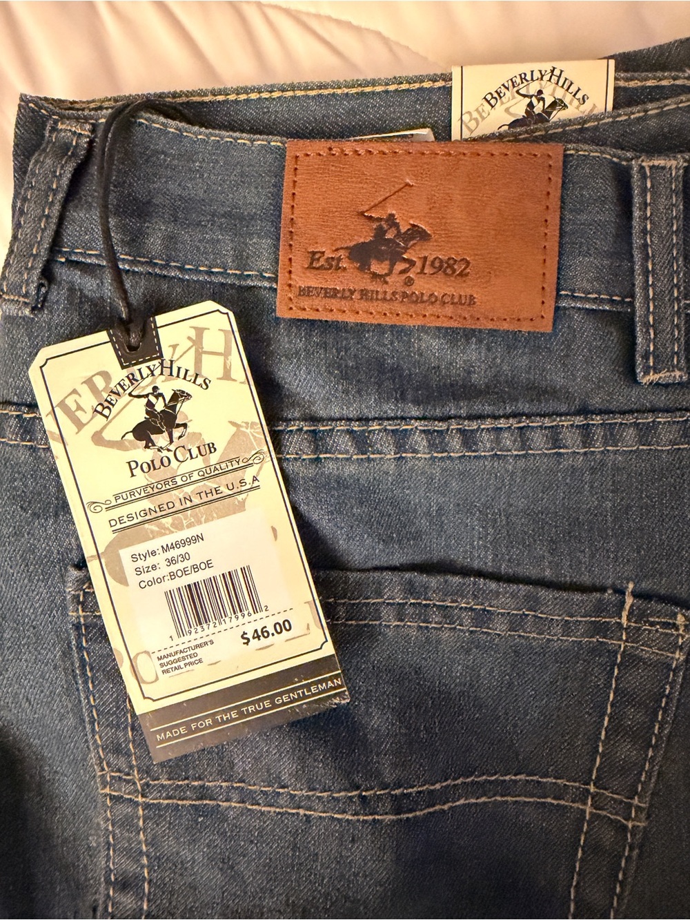Beverly Hills Polo Club Relaxed Fit Blue Denim Jeans with Brown Patch